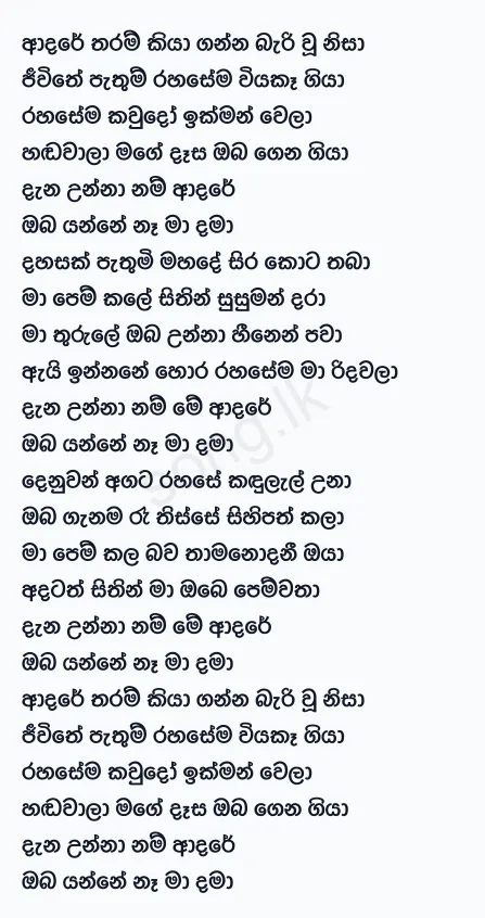 Adare Tharam Kiyaganna Bari Wu Nisa - Shan Hassim Lyrics