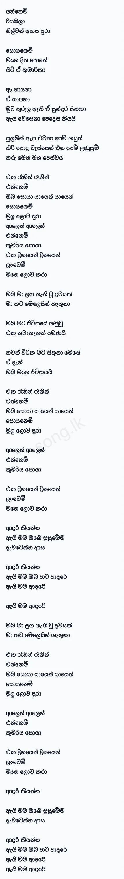 Ai Mama Adare - Piyath Rajapakse Lyrics