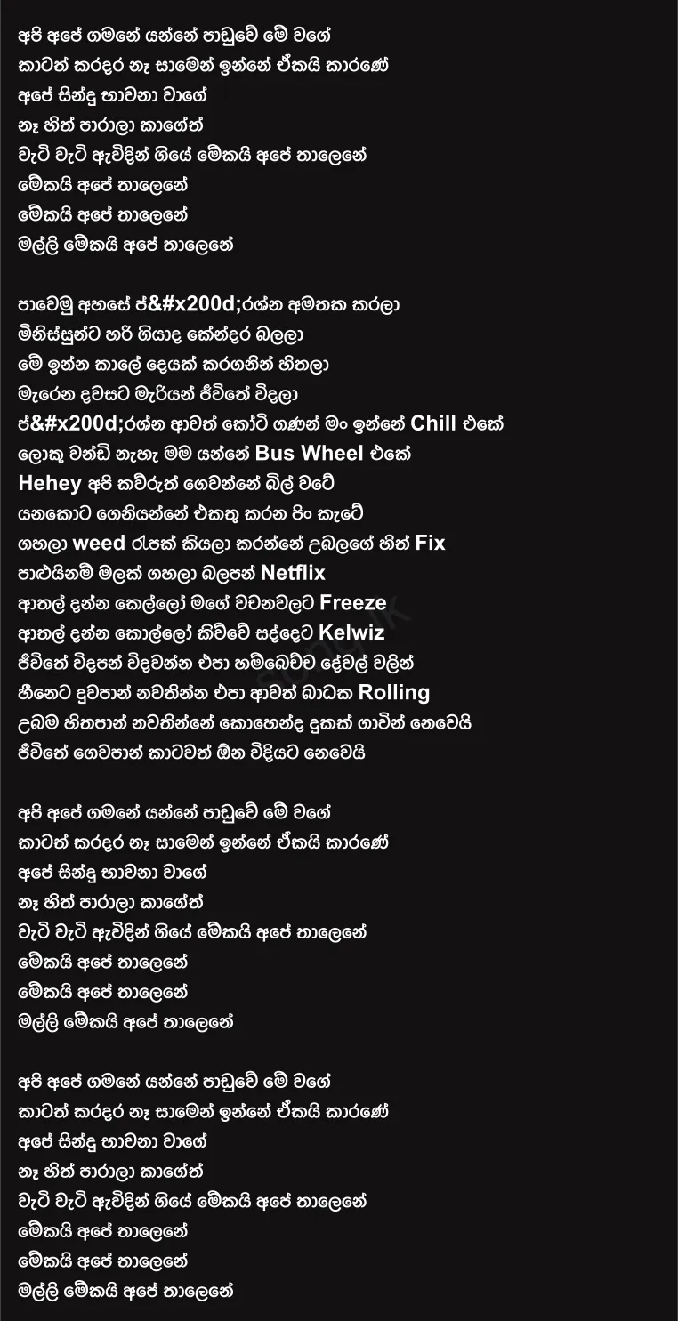 Ape Thaale - Rina Rapa Ft Hustler Bhai Lyrics