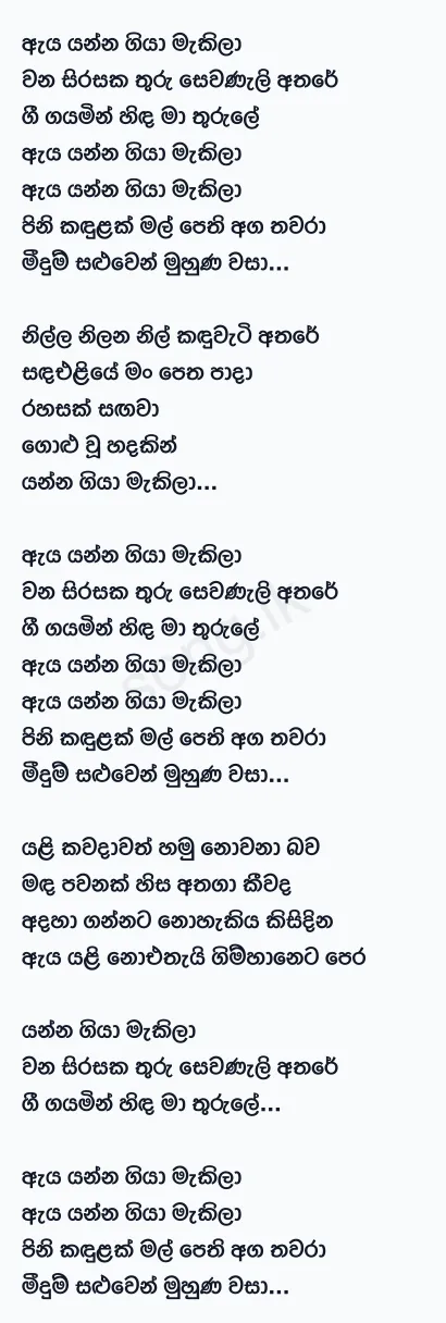 Aya Yanna Giya Makila - Amarasiri Peiris Lyrics