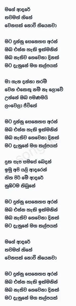 Mage Adare Thawamath - Damith Asanka Lyrics