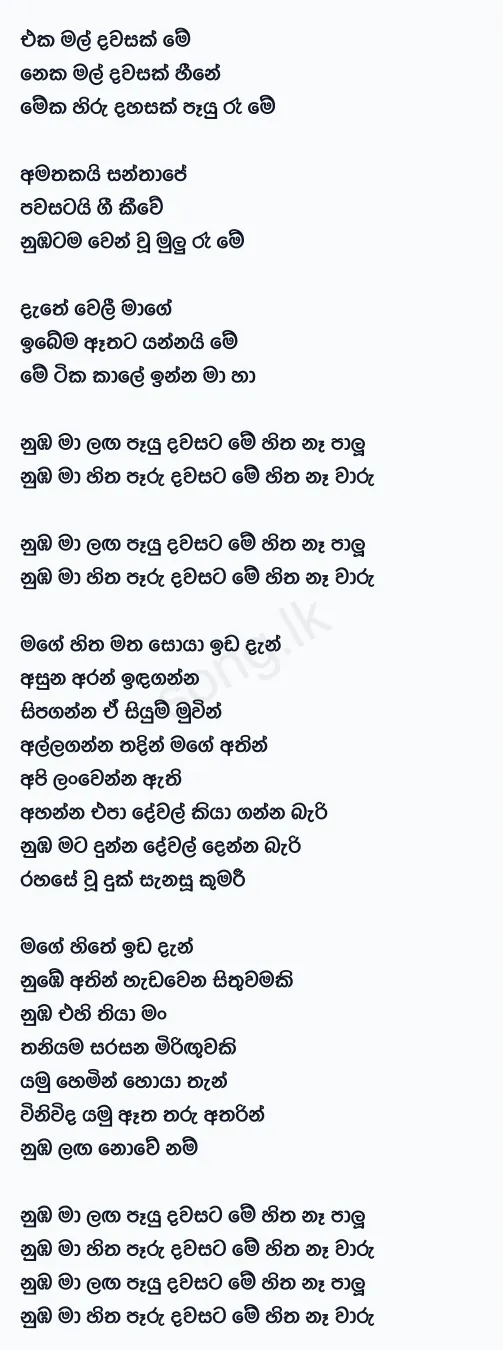 Me Hitha Na Palu (Acoustic Version) - Dhyan Hewage Lyrics