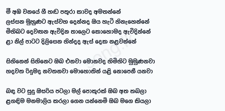 Mee Amba Wanaye (Live Cover) - Billy Fernando Lyrics