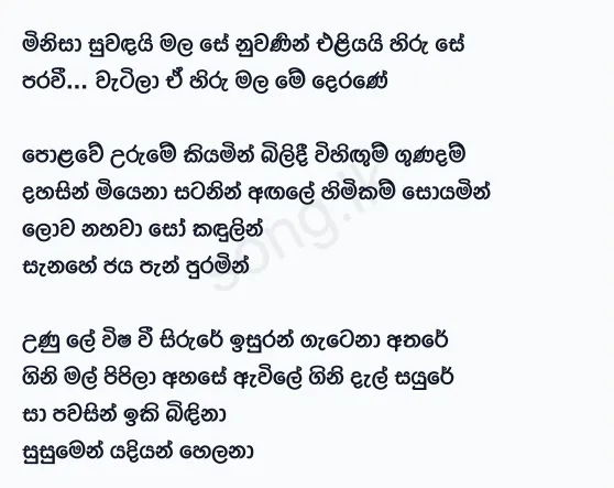 Minisa Suwandai Malase - Sunil Edirisinghe Lyrics