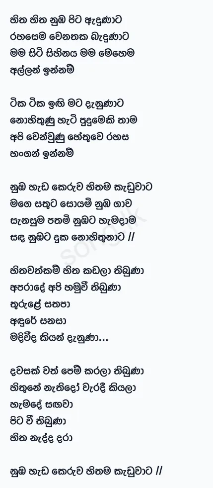 Nohithunata - Yuki Navaratne Lyrics