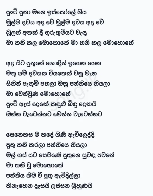 Punchi Putha Mage - Anjalin Gunathilaka Lyrics