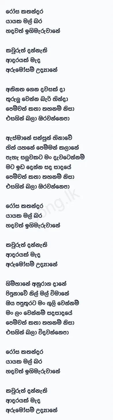 Rosa Kathandara (Deweni Inima Teledrama) - Nimanthi Chamodani Lyrics