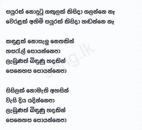 Sayurak Nodutu Gangulak - Sunil Edirisinghe Lyrics