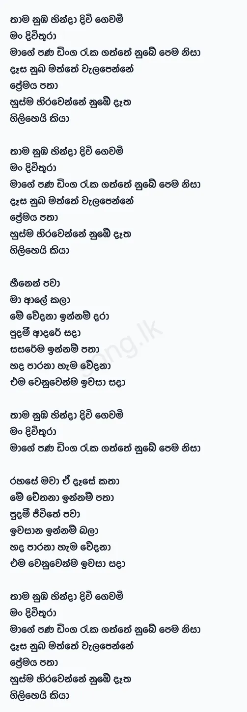 Thama Numba Hinda (Sangeethe Teledrama) - Lavan Abhishek Lyrics