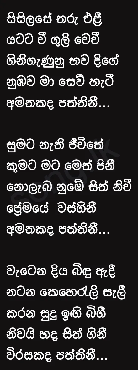 Virasakada Paththini - Chamara Fernando Lyrics