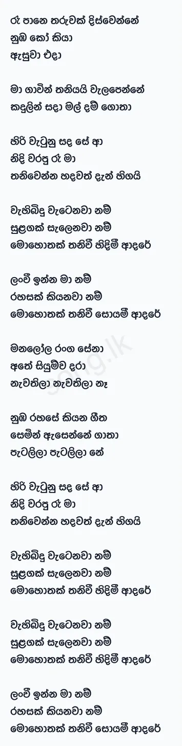 Wahi Bindu Watenawanam - Dinesh Gamage Lyrics