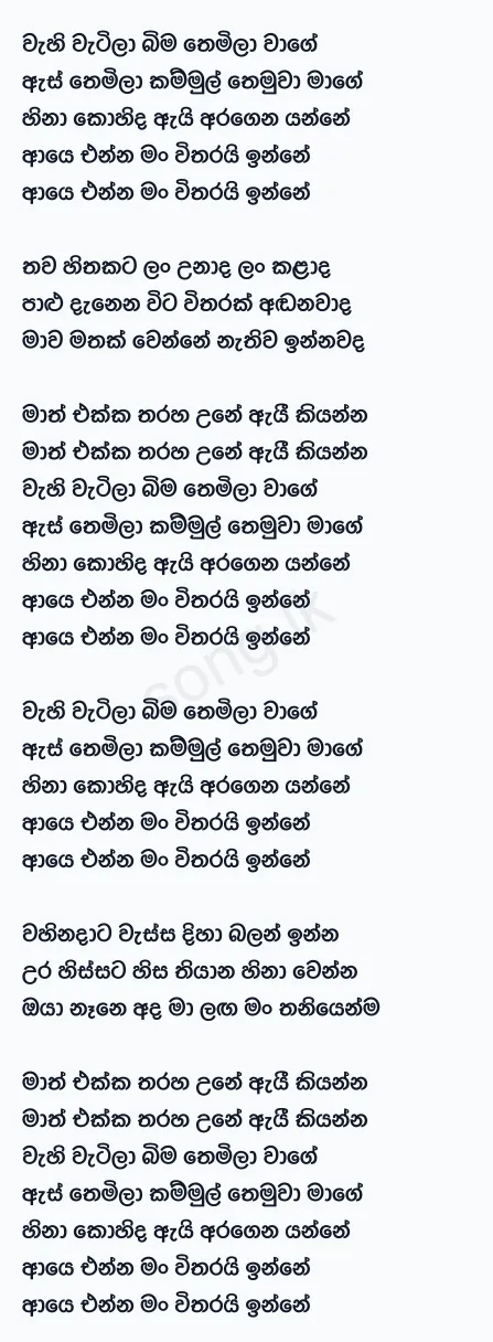Wahi Watila Bima Themila - Damith Asanka Lyrics