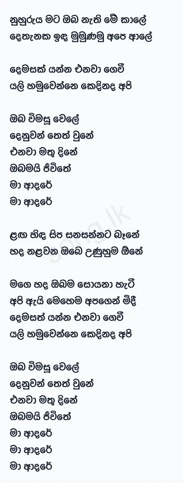 Yali Hamuwenne Kedhinadha Api - Piyath Rajapakse Lyrics